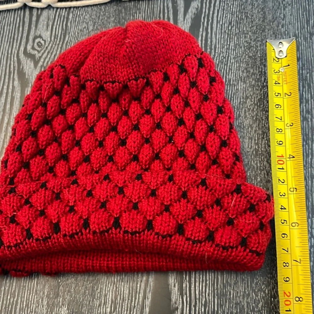 Dark Red And Black Knit Hat-See Photos